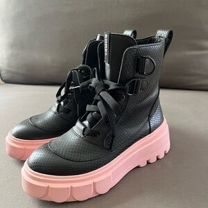 Black and Pink Chunky Sole Boots